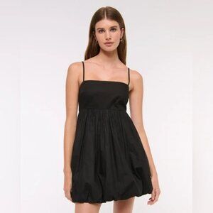 Abercrombie & Fitch Smocked Dipped-Waist Black 90s Midi Dress size MT bubble hem